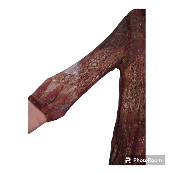 Women's Red/Purple Silk Sheer Button down Size Medium (Chico 0) - Picture 3 of 7